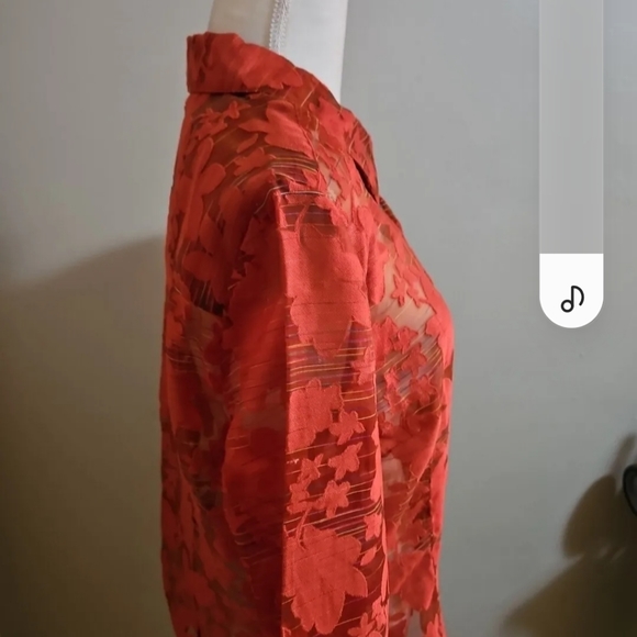Norton Mcnaughton Red Floral Sheer Button Down Top Blouse size 16 - Picture 2 of 5